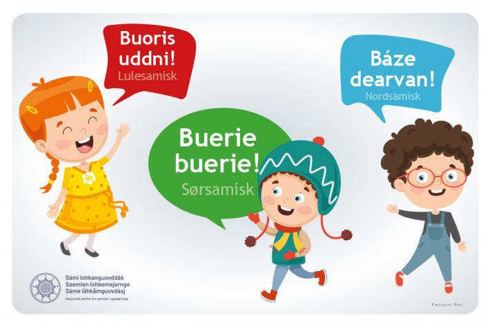 Barn hilser på nord-, lule- og sørsamisk. 