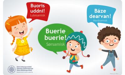 Barn hilser på nord-, lule- og sørsamisk. 